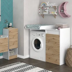 Vicco Armoire machine à laver Blanc 116x98cm avec 4 tiroirs