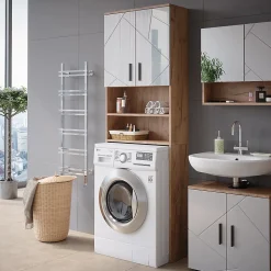 Vicco Armoire pour machine à laver Blanc brillant/Chêne doré 64x190.5cm