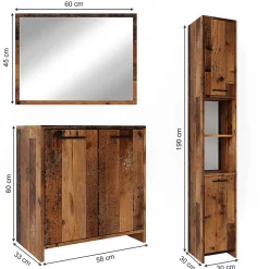 Vicco Ensemble de meubles de salle de bain Chêne rustique 3 pièces, avec armoire haute