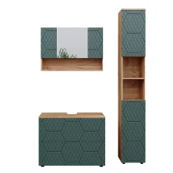 Vicco Ensemble meubles bain Vert/force de lor Chêne 3 pièces, avec armoire de toilette 80 cm