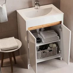 Vicco Ensemble meubles bain Blanc 2 pièces, armoire basse 60 cm
