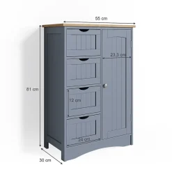 Vicco Meuble de rangement de salle de bain Gris 55x81cm