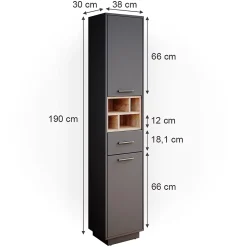 Vicco Meuble de rangement de salle de bain Anthracite 38x190cm