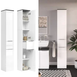 Vicco Meuble de rangement de salle de bain Blanc Haute brillance 30x190cm