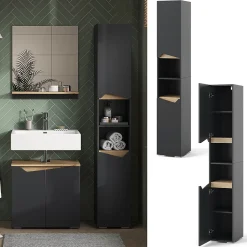 Vicco Meuble salle de bain Anthracite 30x180cm avec portes, et compartiments ouverts