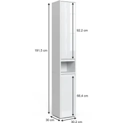 Vicco Meuble salle de bain Blanc 30.2x191.5cm avec portes et compartiment ouvert