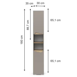 Vicco Meuble salle de bain Grège 30x180cm avec portes, et compartiments ouverts