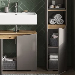 Vicco Meuble salle de bain Grège 30x180cm avec portes, et compartiments ouverts