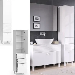 Vicco Meuble salle de bain Blanc 40.2x192.4cm avec porte et tiroirs
