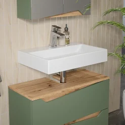 Vicco Meuble sous vasque simple Vert/Artisan 80x57.5cm avec 2 tiroirs