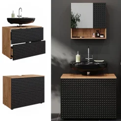 Vicco Meuble sous vasque simple Anthracite à pois 41cm avec 2 tiroirs