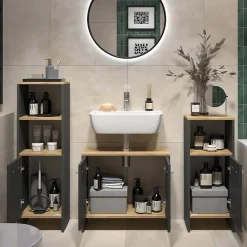 Vicco Meubles bain Anthracite/chêne doré 3 pièces