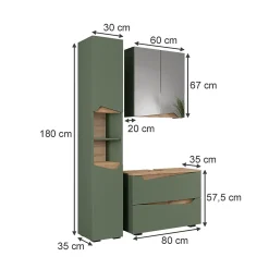 Vicco Meubles bain Vert/Artisan 3 parties avec meuble haut