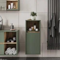 Vicco Midischrank Vert/Artisan 33x80cm avec porte et étagère ouverte