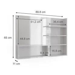 Vicco Miroir mural Blanc Haute brillance 89.8x65cm avec compartiments ouverts