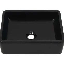 vidaXL Lavabo Céramique Rectangulaire Noir Vasque Salle de Bain Toilette 142734
