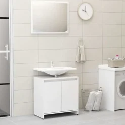 vidaXL Meubles de salle de bain Blanc brillant Bois d'ingénierie 802657