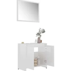 vidaXL Meubles de salle de bain Blanc brillant Bois d'ingénierie 802657
