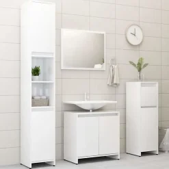 vidaXL Meubles de salle de bain Blanc brillant Bois d'ingénierie 802657