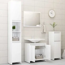vidaXL Meubles de salle de bain Blanc brillant Bois d'ingénierie 802657