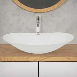 Évier céramique vasque a poser ovale moderne lave-mains salle de bain 640x365 mm