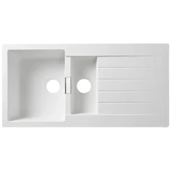 Évier en composite de quartz blanc 1,5 bacs à encastrer Torla