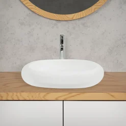 Évier lavabo vasque a poser ovale céramique lave-mains salle de bain 630x420 mm