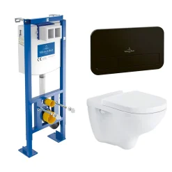 Villeroy & Boch Pack Bâti-support autoportant ViConnect + Plaque de commande noir mat + Cuvette suspendue O.Novo