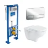 Villeroy & Boch Pack Bâti-support autoportant ViConnect + Plaque de commande chromée + Cuvette suspendue O.Novo
