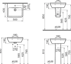 Vitra Integra Lavabo suspendu 50x43 cm avec trou pour robinetterie au milieu, Blanc (7048-003-0001)