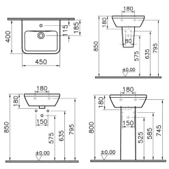 Vitra Integra Lavabo 45x40 cm avec trou pour robinetterie au milieu, Blanc (7047-003-0001)