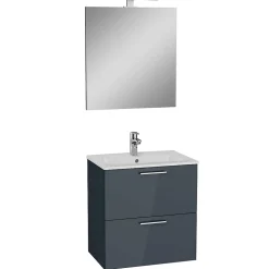 Vitra Mia ensemble meuble préassemblé 59x61x39,5 cm avec lavabo, miroir et éclairage LED, Anthracite brillant (MIASET60A)