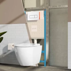 VITRA Pack WC Mia suspendu cuvette carénée fixations invisibles et bati support autoportant avec plaque Blanche