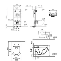 VITRA Pack WC Mia suspendu cuvette carénée fixations invisibles et bati support autoportant avec plaque Chromée