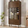 Vitrine multibranches avec façade en verre, étagères à plusieurs niveaux et tiroir dissimulé, pour salle de bain, salon ou bureau
