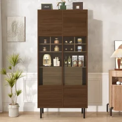 Vitrine multibranches avec façade en verre, étagères à plusieurs niveaux et tiroir dissimulé, pour salle de bain, salon ou bureau