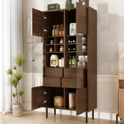 Vitrine multibranches avec façade en verre, étagères à plusieurs niveaux et tiroir dissimulé, pour salle de bain, salon ou bureau