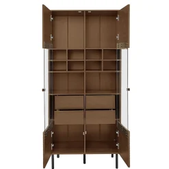 Vitrine multibranches avec façade en verre, étagères à plusieurs niveaux et tiroir dissimulé, pour salle de bain, salon ou bureau