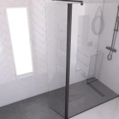 Volet pivotant pour paroi de douche fixe - 40x200cm - Verre transparent 6mm - Profile Noir Mat