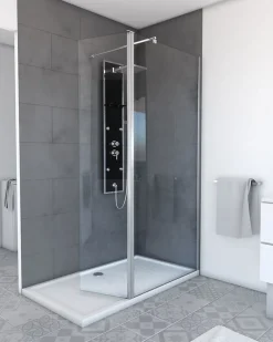 Volet pivotant pour paroi de douche fixe - 40x200cm - Verre transparent 6mm - Profile Chromé