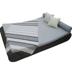 Véritable fouta Tunisienne 1m x 2m tissage à plat 100% coton 380g - Blanc cassé et gris foncé - Vivezen