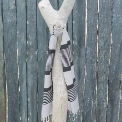 Véritable fouta Tunisienne 1m x 2m tissage à plat 100% coton 380g - Blanc cassé et gris foncé - Vivezen