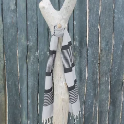 Véritable fouta Tunisienne 1m x 2m tissage à plat 100% coton 380g - Blanc cassé et gris foncé - Vivezen