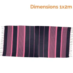 Véritable fouta Tunisienne 1m x 2m tissage à plat 100% coton 380g - Gris foncé et rose - Vivezen