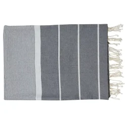 Véritable fouta Tunisienne XXL 2m x 3m tissage à plat 100% coton 380g - Gris foncé et gris clair - Vivezen