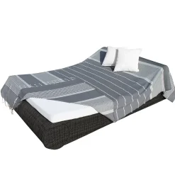 Véritable fouta Tunisienne XXL 2m x 3m tissage à plat 100% coton 380g - Gris foncé et gris clair - Vivezen