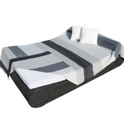 Véritable fouta Tunisienne XXL 2m x 3m tissage à plat 100% coton 380g - Gris et beige - Vivezen