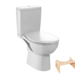 WC à poser sans bride sortie horizontale JACOB DELAFON Gaspard avec abattant frein de chute déclipsable + Tabouret bois