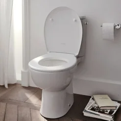 WC à poser sans bride sortie horizontale JACOB DELAFON Gaspard avec abattant frein de chute déclipsable + Tabouret bois