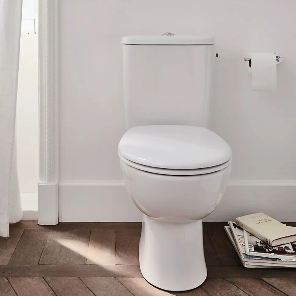 WC à poser sans bride sortie horizontale JACOB DELAFON Gaspard avec abattant frein de chute déclipsable + Tabouret blanc